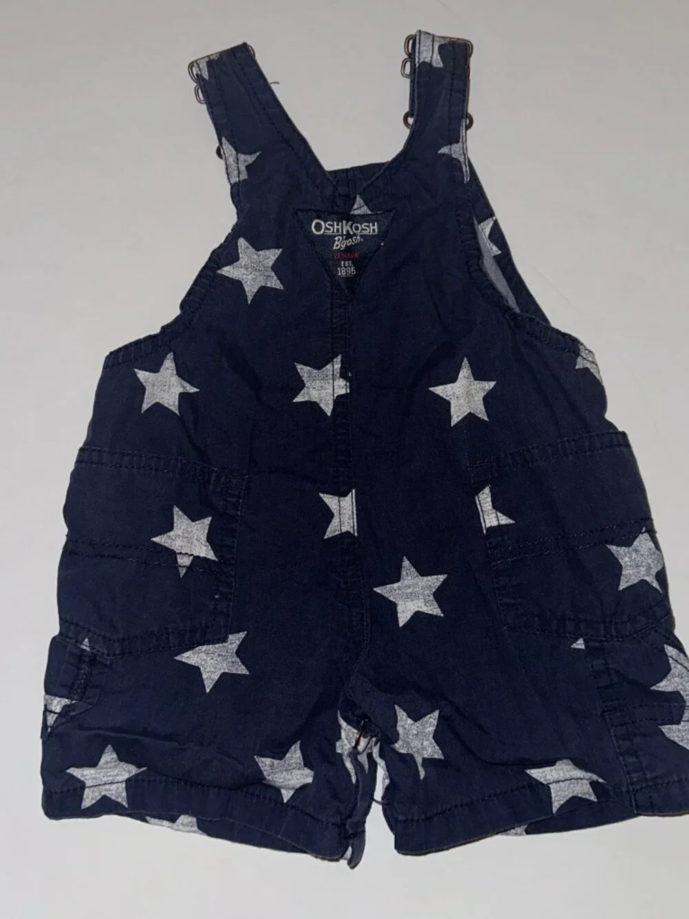 Vtg Oshkosh B’Gosh Blue Denim STARS Baby Shortalls Overalls Shorts 6M